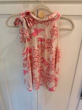 Anthropologie Maeve Bird Print Top With Tie Neck 4! EUC!